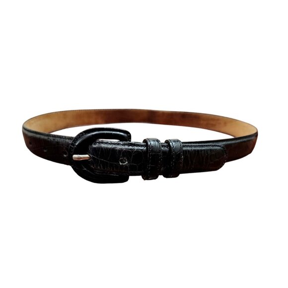 Talbots Leather Croc Embossed Rust Black Fashion Belt Size S - Picture 2 of 6